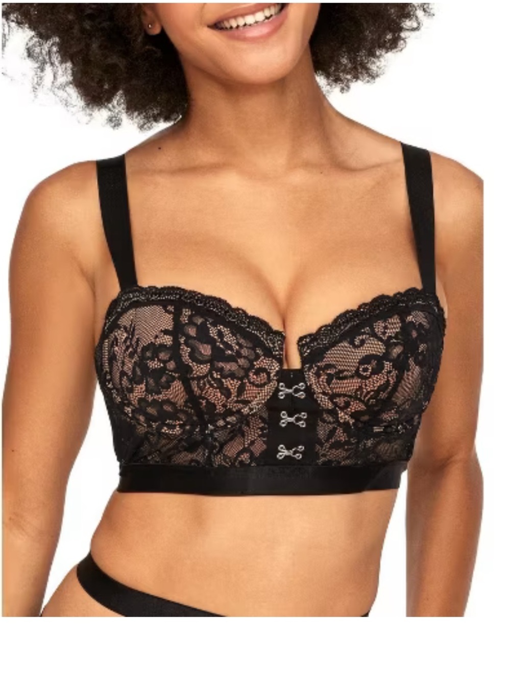 NWT Adore Me Black Lace Longline Underwire Bra